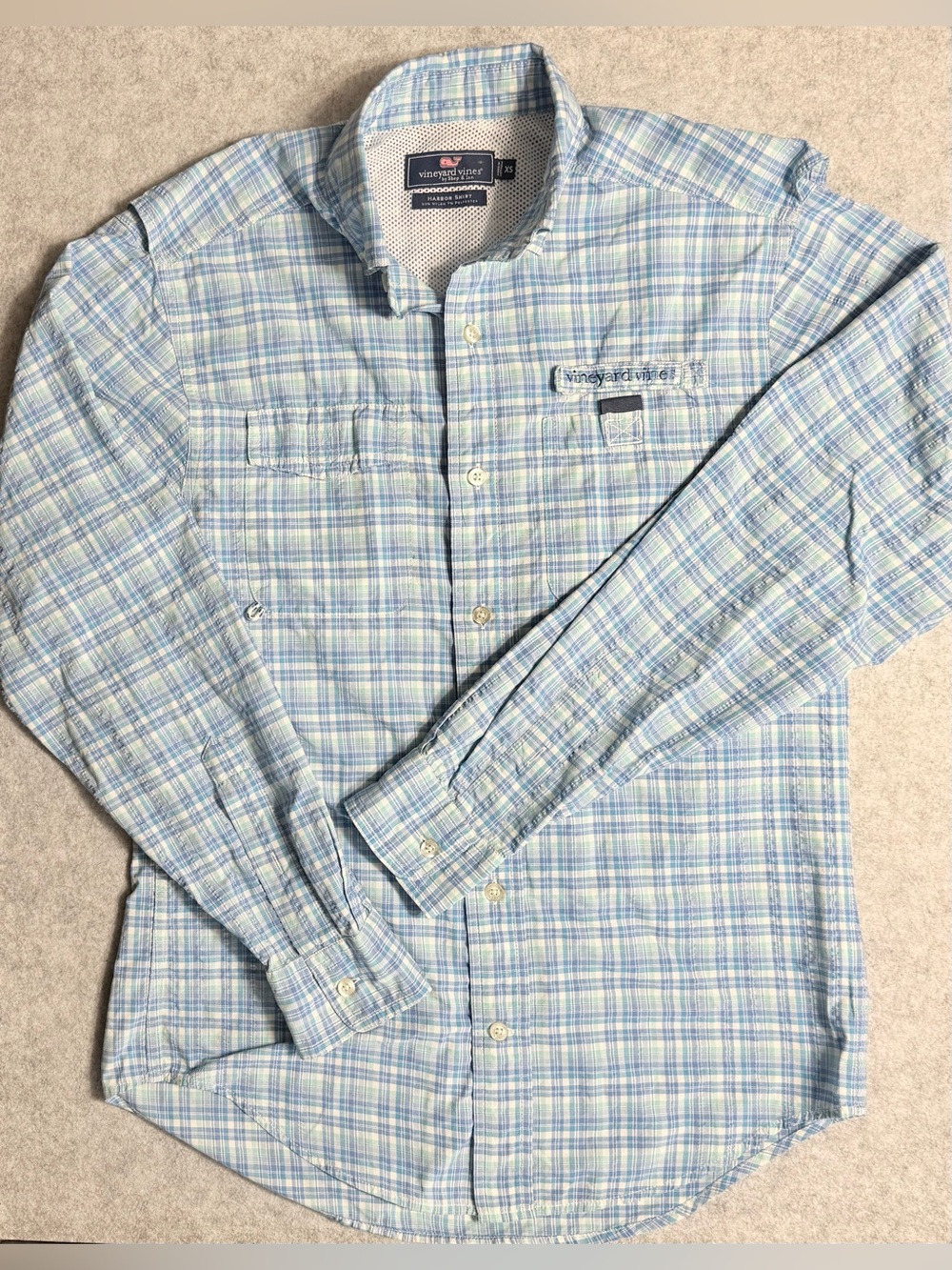Vineyard Vines Harbor Shirt Women’s XS Blue Plaid Fishing Hiking Performance